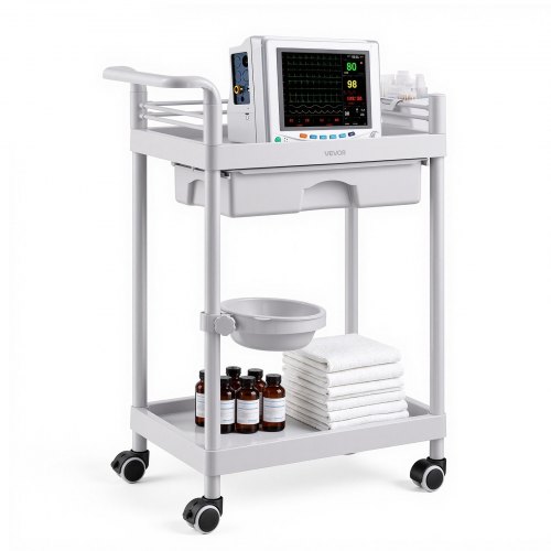 VEVOR Medizinwagen 50 kg Laborwagen Medizinischer Servicewagen 60x34x81 cm, Transportwagen für Klinik Krankenhaus Schönheitssalon & Labor, Kosmetikwagen mit Schublade, Ablagefach, Abfalleimer, Rollen