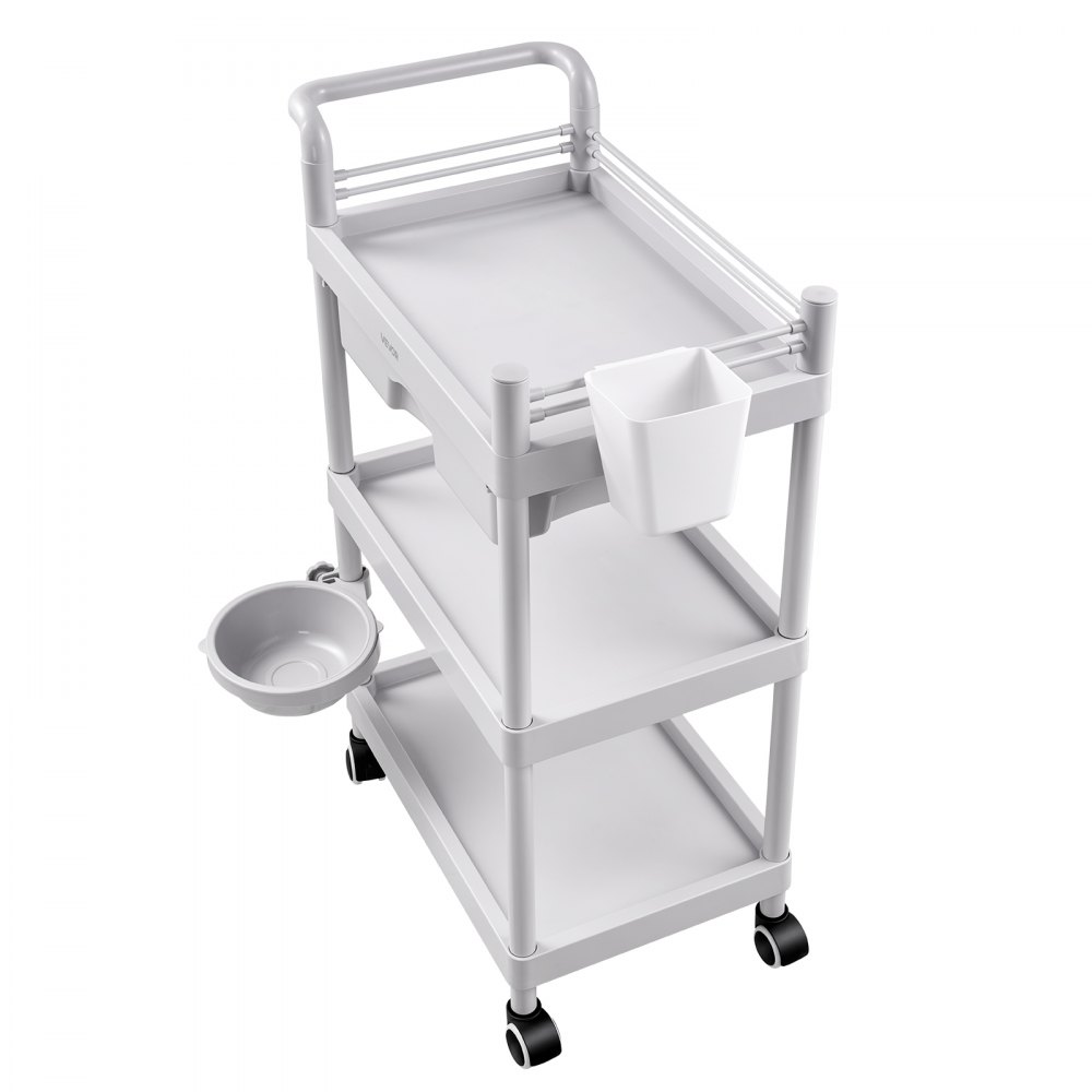 VEVOR Medizinwagen 50 kg Laborwagen Medizinischer Servicewagen 60x34x88 cm, Transportwagen für Klinik Krankenhaus Schönheitssalon Labor, Kosmetikwagen mit Ablageflächen, Schublade, Rollen, PP-Material