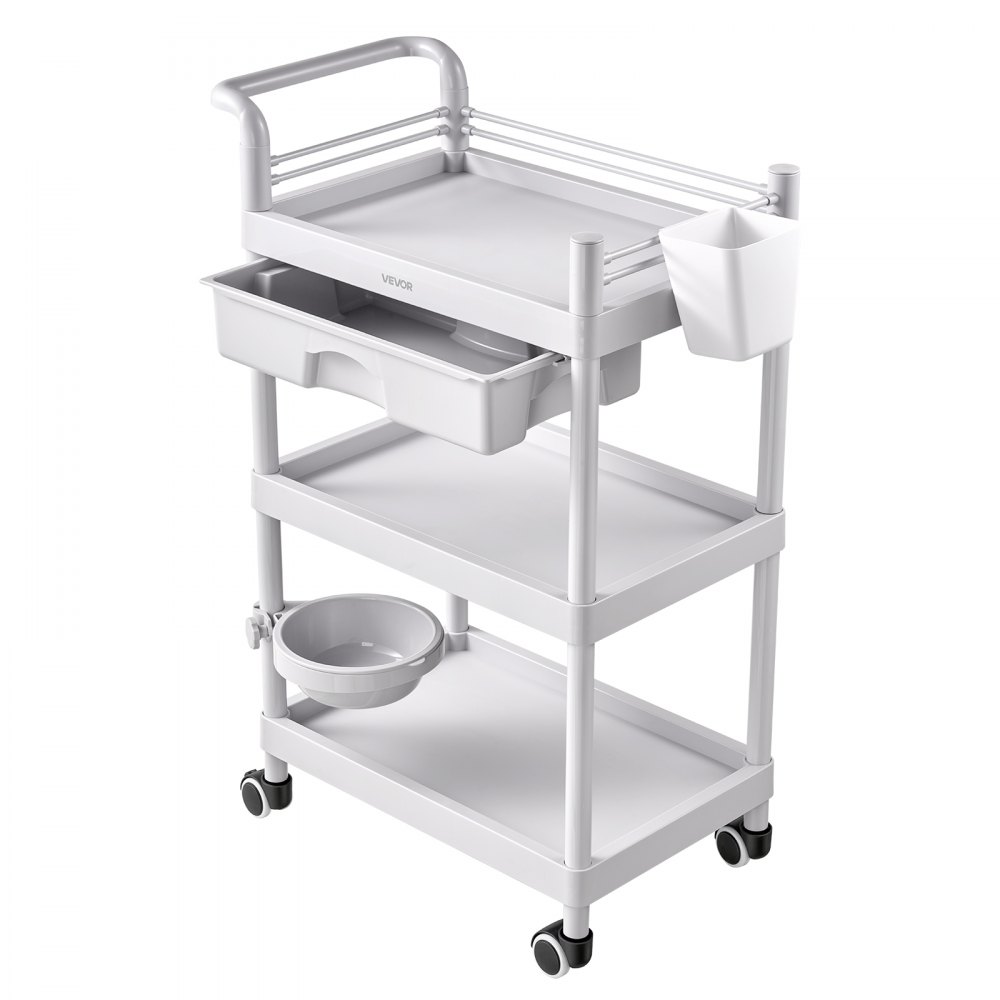 VEVOR Medizinwagen 50 kg Laborwagen Medizinischer Servicewagen 60x34x88 cm, Transportwagen für Klinik Krankenhaus Schönheitssalon Labor, Kosmetikwagen mit Ablageflächen, Schublade, Rollen, PP-Material
