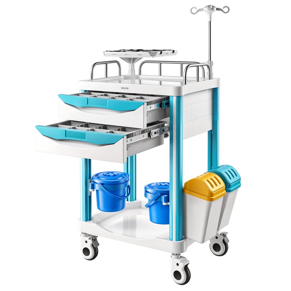 VEVOR Medizinwagen 110kg Laborwagen Medizinischer Servicewagen 89x68x165cm, für Krankenhäuser Kliniken & Labore, Geräuscharmer Transportwagen mit 2 Schubladen, 360° Drehbaren & Feststellbaren Rädern
