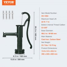 VEVOR Antik Vintage Schwengelpumpe manuell Handschwengelpumpe max. 6m Pumpentiefe Wasserpumpe Garten 40x15x65cm Handwasserpumpe Gusseisen Schwengelpumpe Grün geeignet für Teiche Höfe Gärten usw.