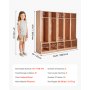 VEVOR Offener Kinderkleiderschrank aus Holz, Kindergarderobe mit 10 Haken & 15 Fächern (5 Groß + 10 Klein), Garderobenregal & Aufbewahrungsregal für Kinderzimmer Zuhause Kindergarten Kita