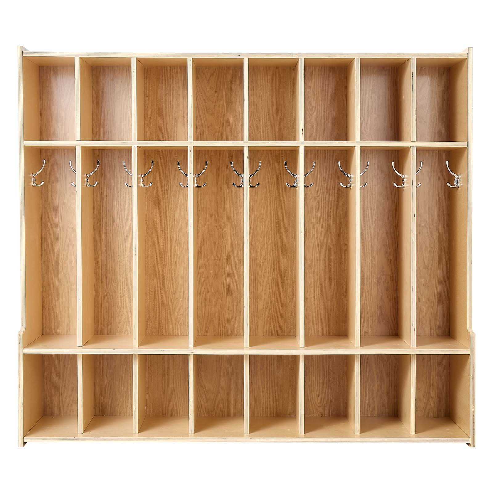 VEVOR 8-Section Kids Coat Locker, Wooden Toddler Cubby Storage Organizer with 16 Hooks & Anti-Tip Kit, Modern Kid Coat Cubbies with 16 Small Open Storage Boxes for Home, Kindergarten, Daycare, Natural