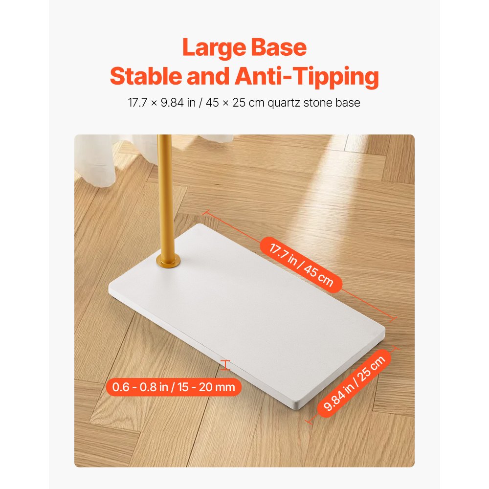 VEVOR Garderobenständer, 450 x 250 x 1700 mm, Kleiderständer mit Quarzsteinsockel und 3 runden Haken, Jackenständer für Eingangsbereich, Wohnzimmer, Haltestange für Mäntel, Hüte, Taschen