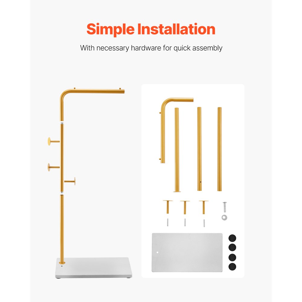 VEVOR Garderobenständer, 450 x 250 x 1700 mm, Kleiderständer mit Quarzsteinsockel und 3 runden Haken, Jackenständer für Eingangsbereich, Wohnzimmer, Haltestange für Mäntel, Hüte, Taschen