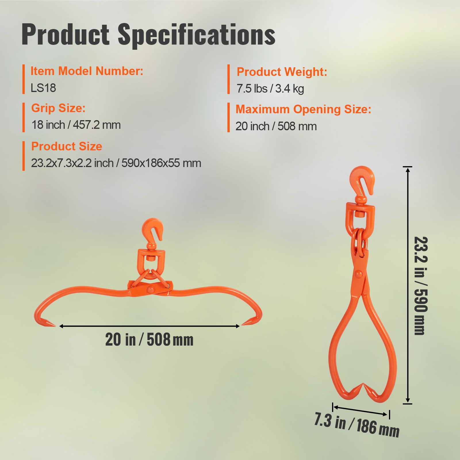 VEVOR Holzschleuderzange, 45,7 cm, 2 Klauen, Holzhebezange, robust, drehbar