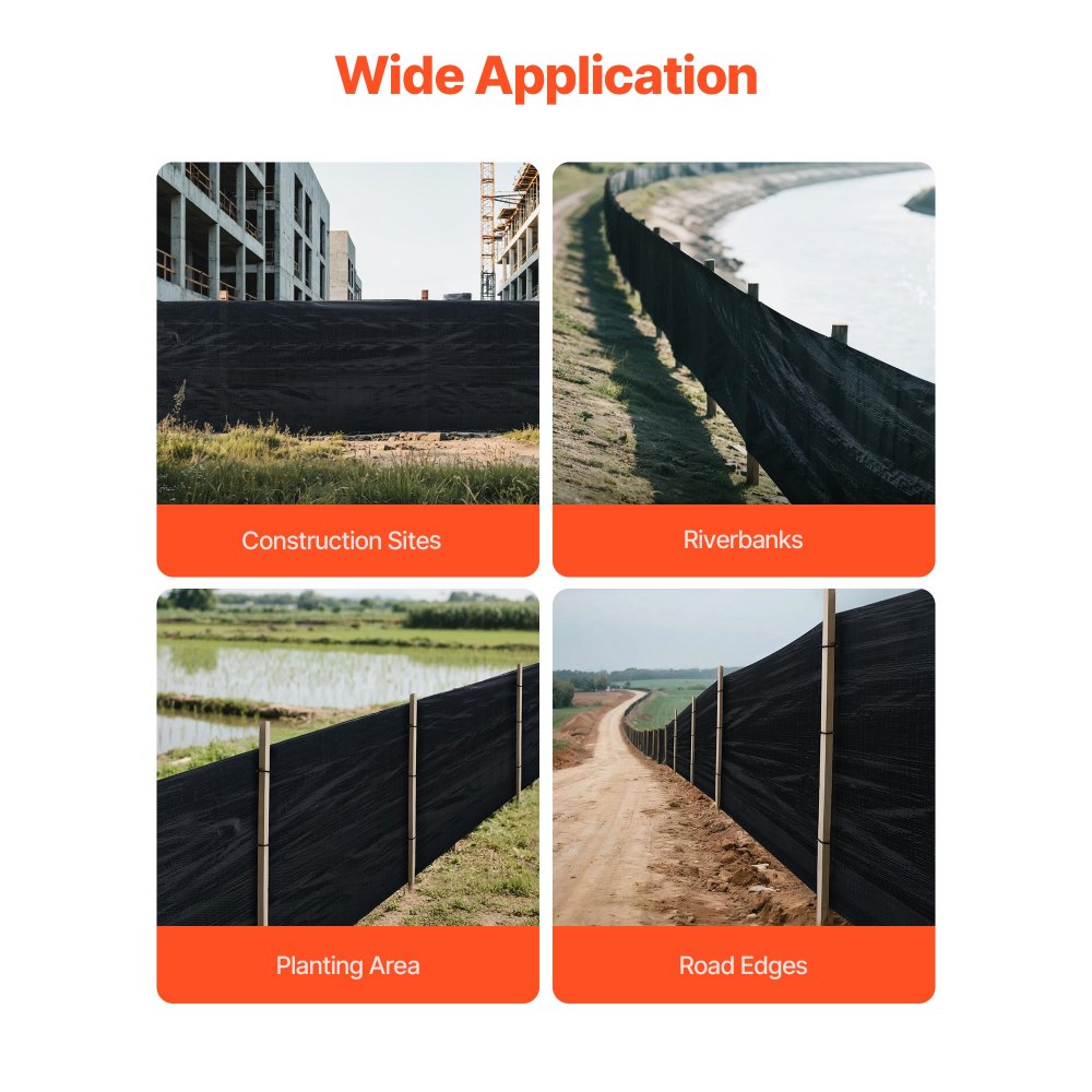 VEVOR Silt Fence Fabric Roll, 0.91 x 152.4 m Erosion Control Fencing, Industrial Grade Tough Polypropylene Fabrics for Sediment Retention, Temporary Fabric for Construction Job Sites
