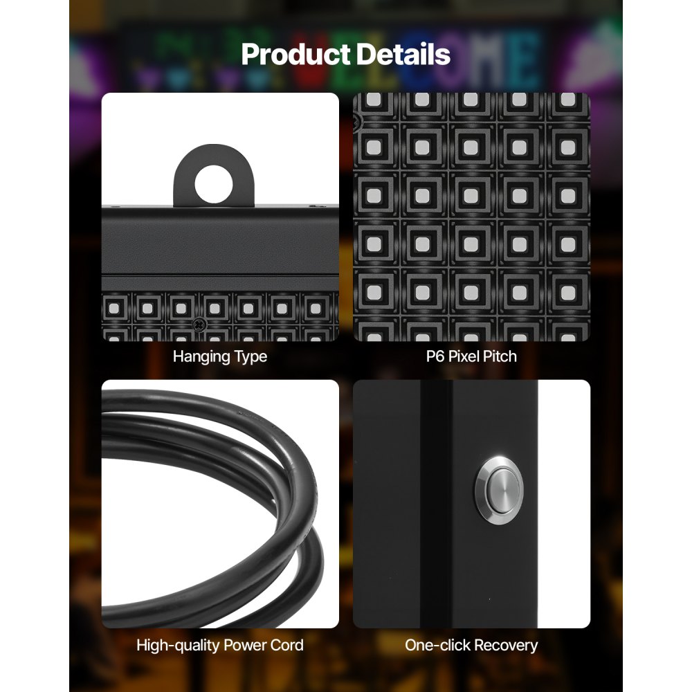 VEVOR programmierbare LED Zeichen P6 Vollfarbe flexibles digitales Scrolling Panel, DIY Anzeigetafel mit benutzerdefiniertem Textmuster und GIF & Bluetooth App Steuerung Laufschrift (990 x 412 mm)