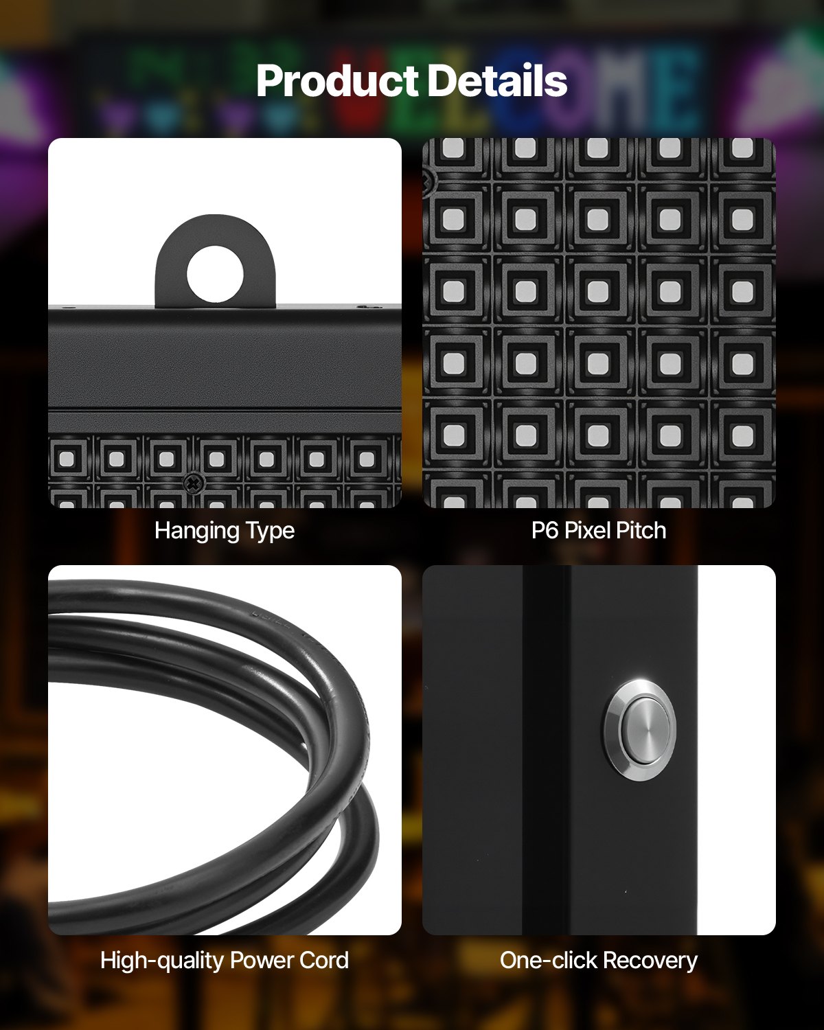 VEVOR programmierbare LED Zeichen P6 Vollfarbe flexibles digitales Scrolling Panel, DIY Anzeigetafel mit benutzerdefiniertem Textmuster und GIF & Bluetooth App Steuerung Laufschrift (990 x 412 mm)