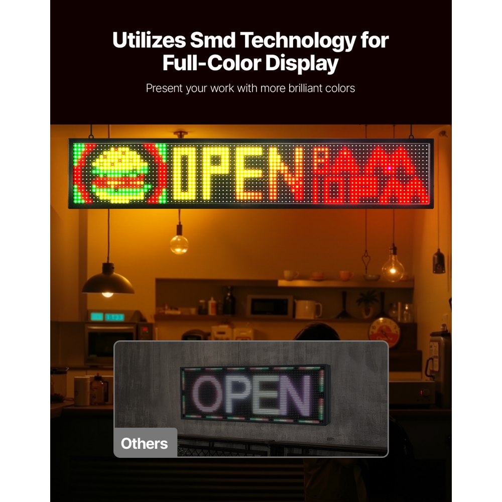 VEVOR programmierbare LED Zeichen P10 Vollfarbe flexibles digitales Scrolling Panel, DIY Anzeigetafel mit benutzerdefiniertem Textmuster und GIF & Bluetooth App Steuerung (990 x 190 x 55 mm)