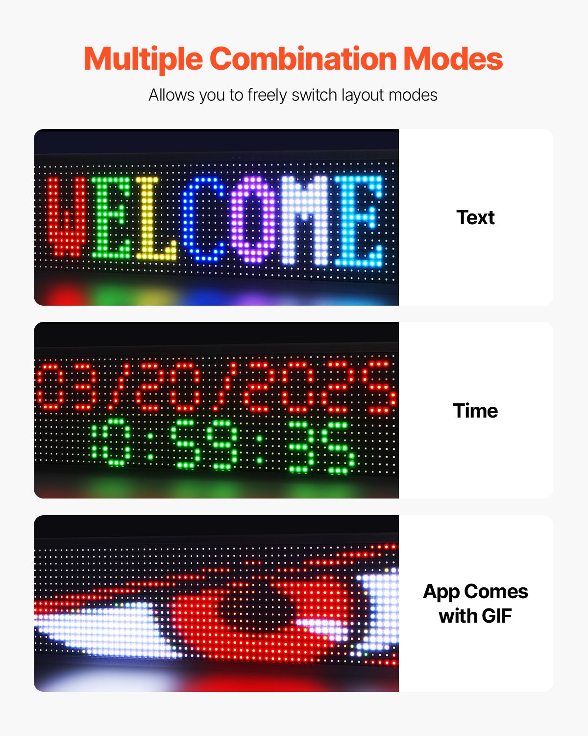 VEVOR programmierbare LED Zeichen P10 Vollfarbe flexibles digitales Scrolling Panel, DIY Anzeigetafel mit benutzerdefiniertem Textmuster und GIF & Bluetooth App Steuerung (990 x 190 x 55 mm)