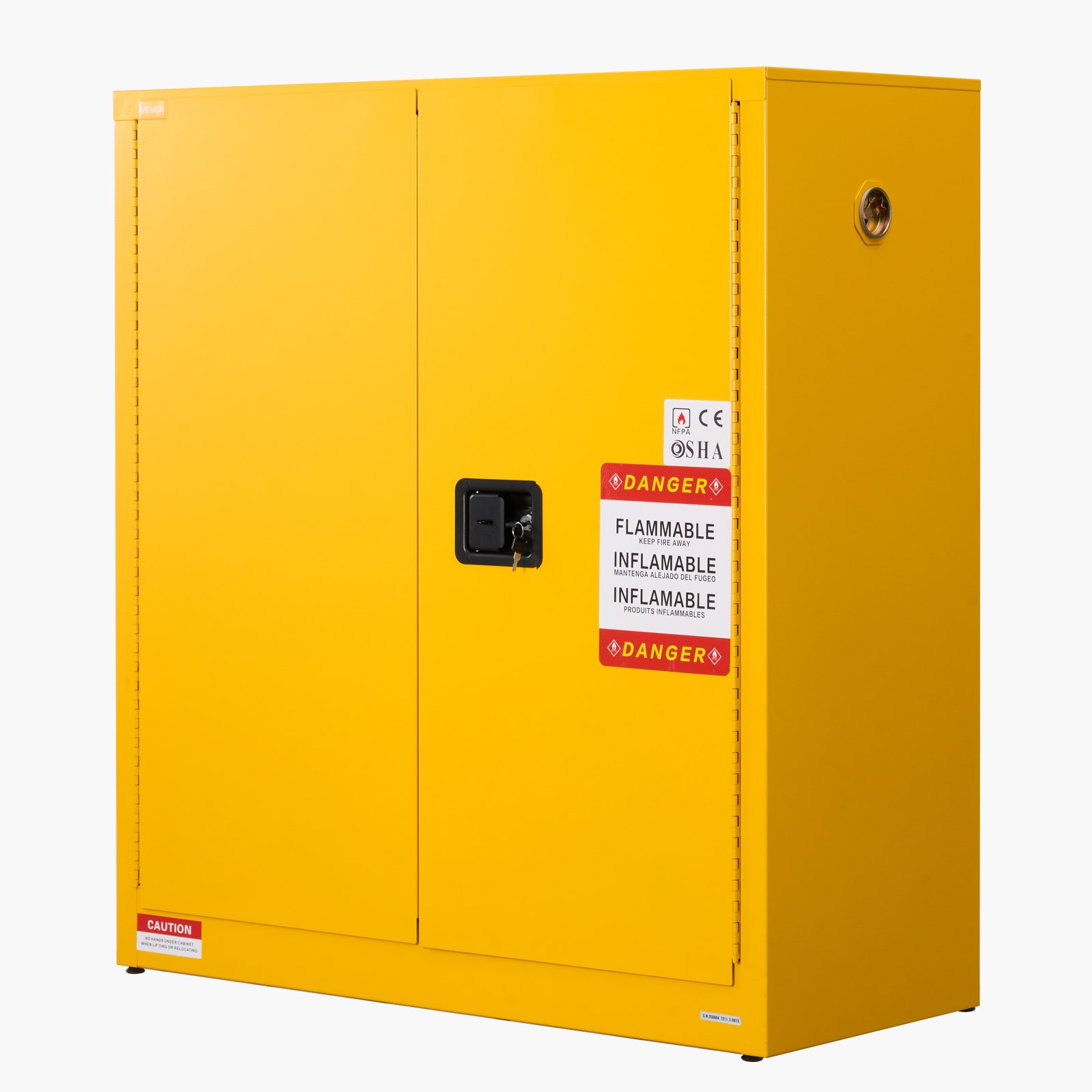 VEVOR Feuerlöschschrank feuerlöschfähiger brennbarer Lagerschrank (110 L) mit verstellbarem Regal, Feuerlöschschränke aus kaltgewalztem & verzinktem Stahl, Gelb Schutzschrank Gefahrstoffschrank