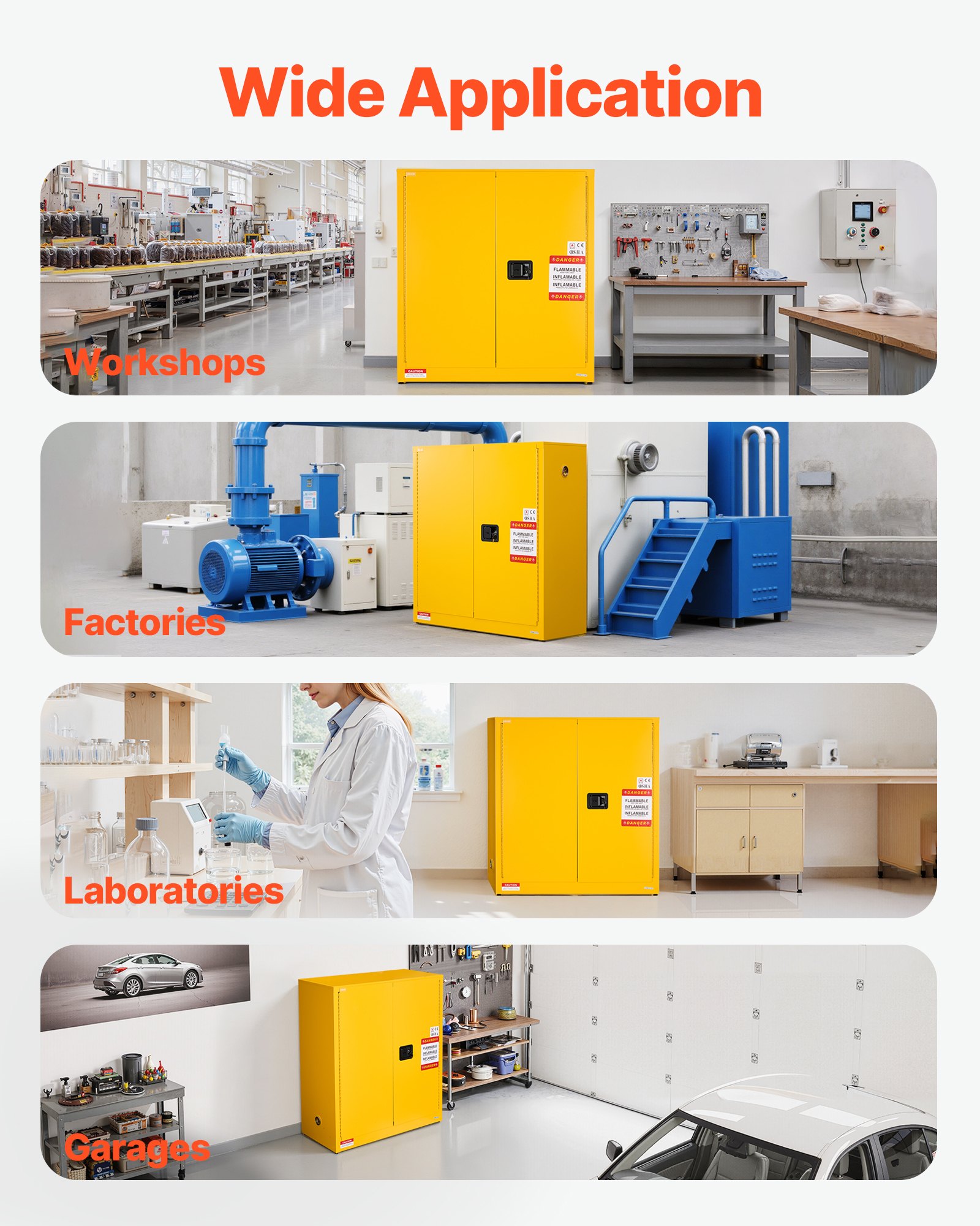 VEVOR Flammable Cabinet, 109.2 x 46 x 118 cm, 29 Gallon Flammable Storage Cabinet with Adjustable Shelf, Cold-Rolled and Galvanized Steel Fire Cabinets, for Commercial Industrial and Home Use, Yellow