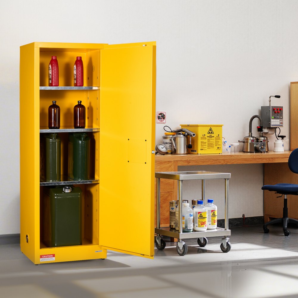 VEVOR Flammable Cabinet, 59 x 46 x 165.1 cm, 23 Gallon Flammable Storage Cabinet with Adjustable Shelf, Cold-Rolled and Galvanized Steel Fire Cabinets, for Commercial Industrial and Home Use, Yellow