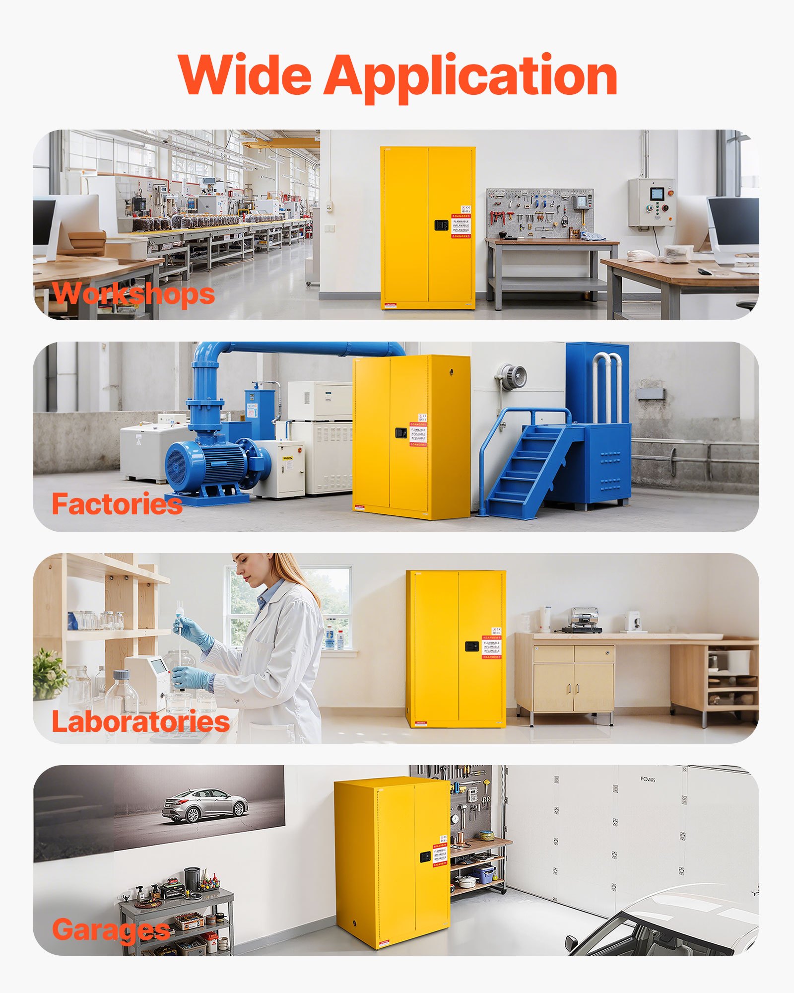 VEVOR Feuerlöschschrank feuerlöschfähiger brennbarer Lagerschrank (246 L) mit verstellbarem Regal, Feuerlöschschränke aus kaltgewalztem und verzinktem Stahl, Gelb Schutzschrank Gefahrstoffschrank