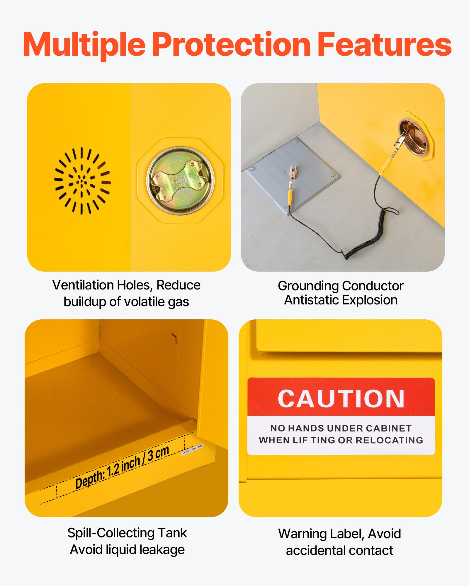 VEVOR Flammable Cabinet, 96.4 x 86.4 x 165.1 cm, 65 Gallon Flammable Storage Cabinet with Adjustable Shelf, Cold-Rolled and Galvanized Steel Fire Cabinets, for Commercial Industrial Home Use, Yellow