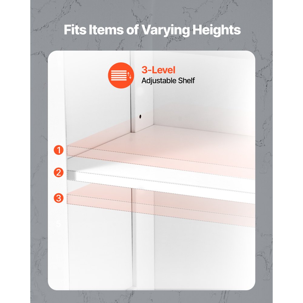 VEVOR Badezimmerschrank Badschrank 4-stufig aus Holz mit 2 Türen & verstellbarem Regal, Bodenschrank für Küche/Wohnzimmer/Eingangsbereich, freistehender Aufbewahrungsschrank Küchenschrank weiß