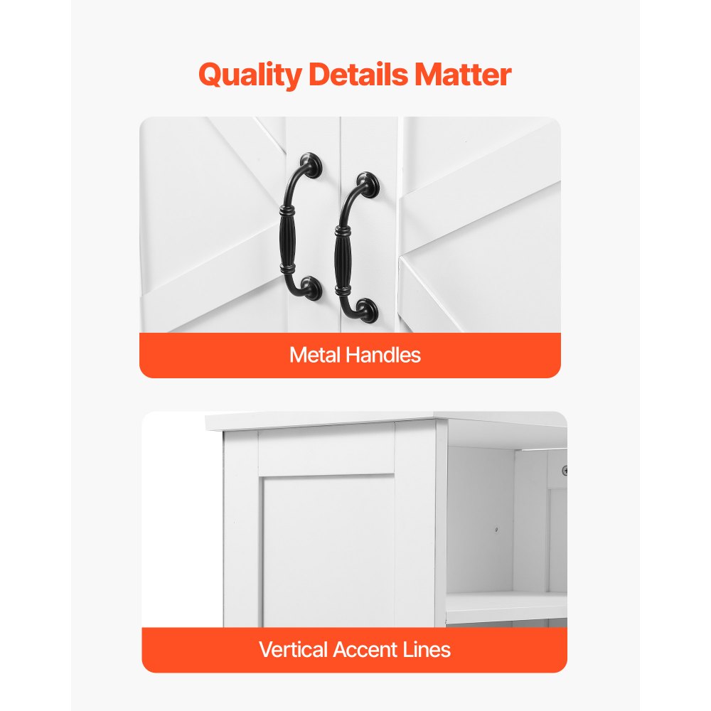 VEVOR Badezimmerschrank Badschrank 4-stufig aus Holz mit 2 Türen & verstellbarem Regal, Bodenschrank für Küche/Wohnzimmer/Eingangsbereich, freistehender Aufbewahrungsschrank Küchenschrank weiß