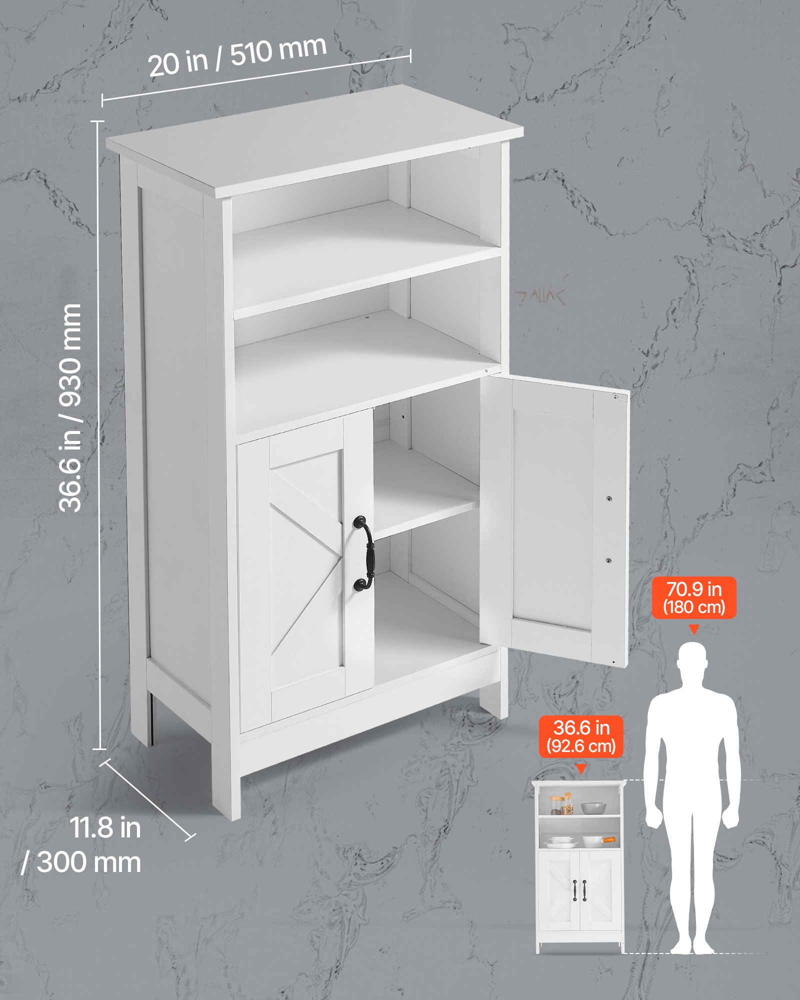 VEVOR Badezimmerschrank Badschrank 4-stufig aus Holz mit 2 Türen & verstellbarem Regal, Bodenschrank für Küche/Wohnzimmer/Eingangsbereich, freistehender Aufbewahrungsschrank Küchenschrank weiß