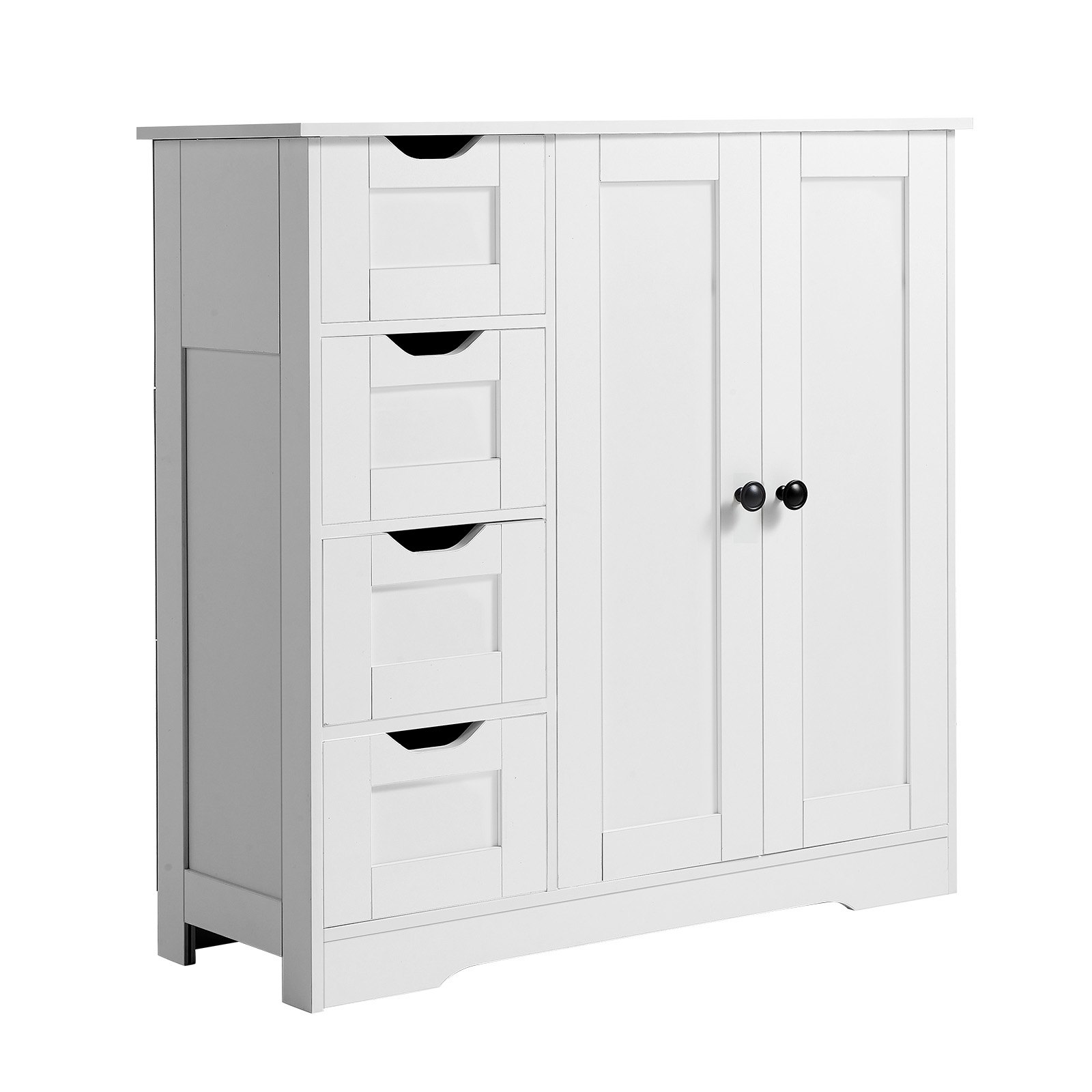 VEVOR Badezimmerschrank Badschrank 3-stufig aus Holz mit 2 Türen & 4 Schubladen & verstellbarem Regal, Bodenschrank für Küche/Wohnzimmer/Eingangsbereich, Aufbewahrungsschrank Küchenschrank weiß