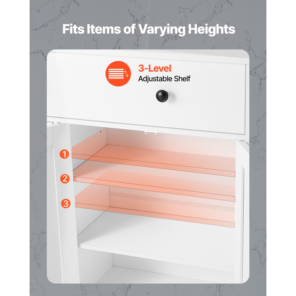 VEVOR Badezimmerschrank Badschrank 4-stufig aus Holz mit 2 Türen & 4 Schubladen & verstellbarem Regal, Bodenschrank für Küche/Wohnzimmer/Eingangsbereich, Aufbewahrungsschrank Küchenschrank weiß
