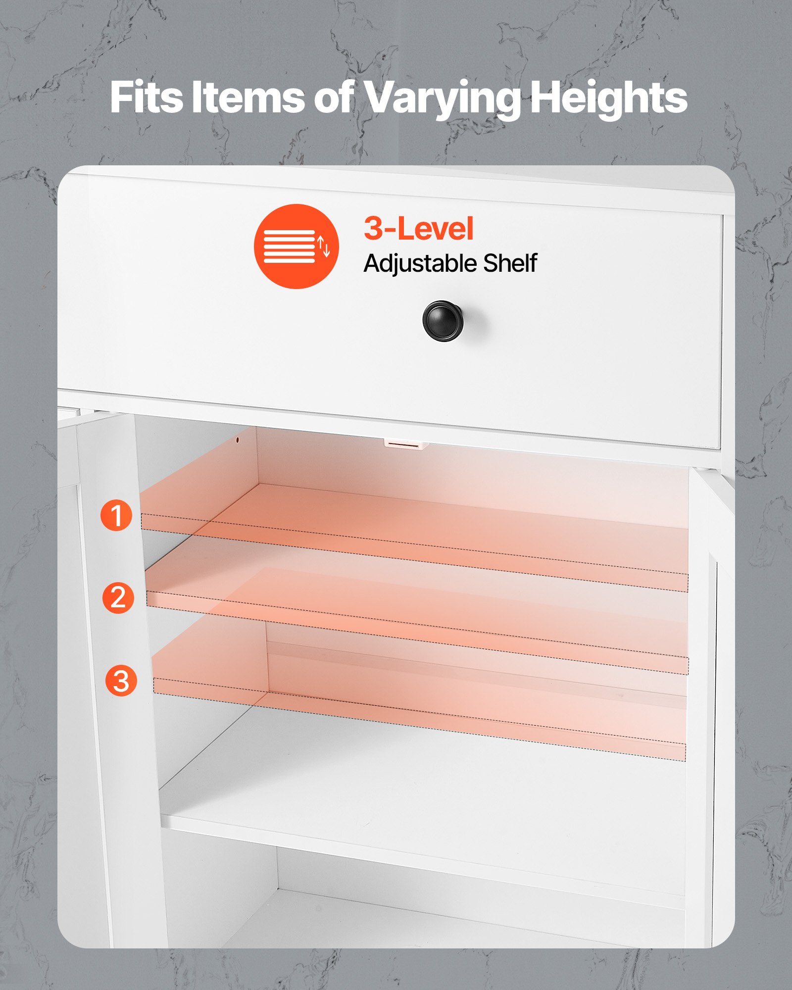 VEVOR Badezimmerschrank Badschrank 4-stufig aus Holz mit 2 Türen & 4 Schubladen & verstellbarem Regal, Bodenschrank für Küche/Wohnzimmer/Eingangsbereich, Aufbewahrungsschrank Küchenschrank weiß