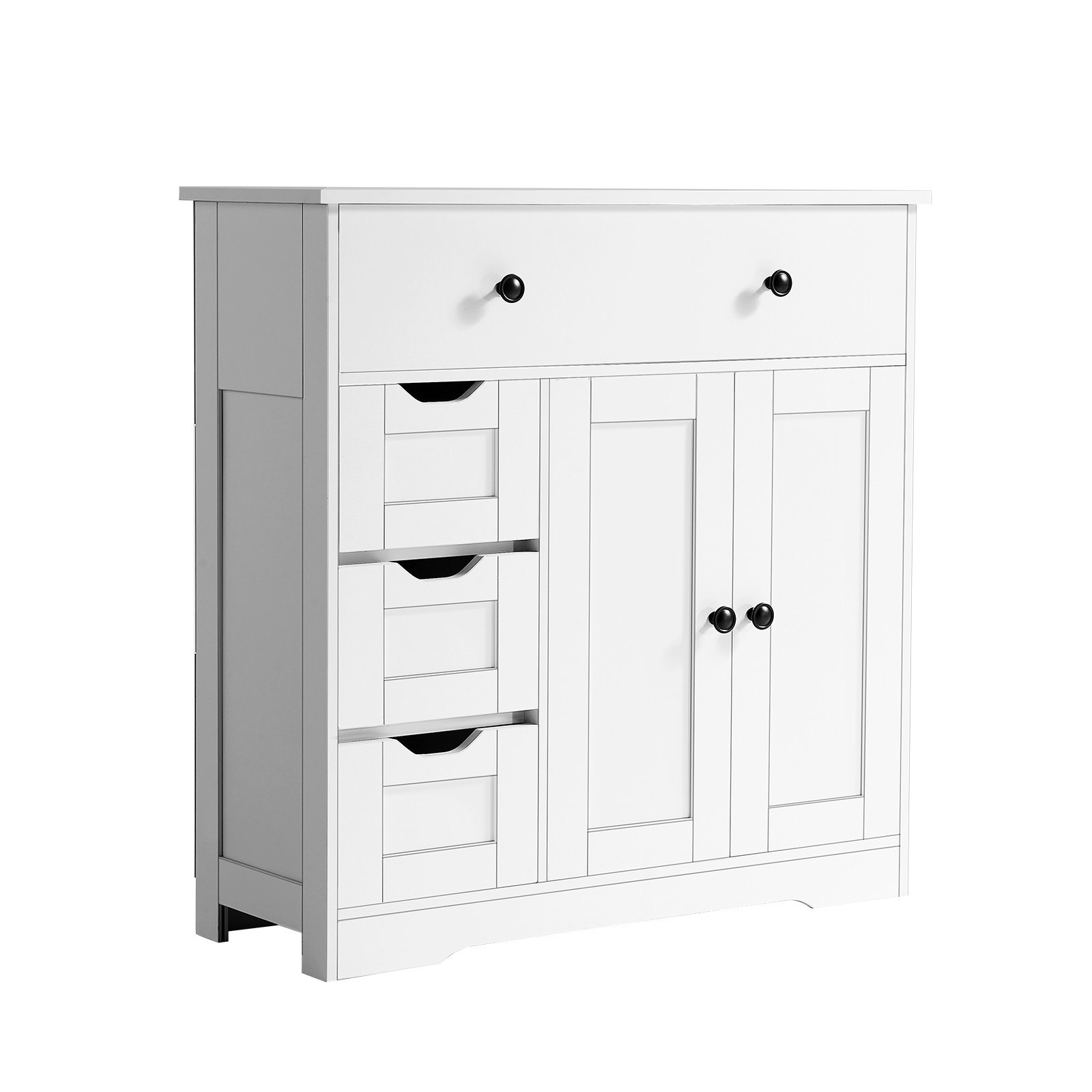 VEVOR Bathroom Floor Cabinet, 4-Tier, Wooden Storage Organizer with 2 Doors, 4 Drawers and Adjustable Shelf, Modern Home Furniture Freestanding Cupboard for Kitchen/Living Room/Entryway Use, White