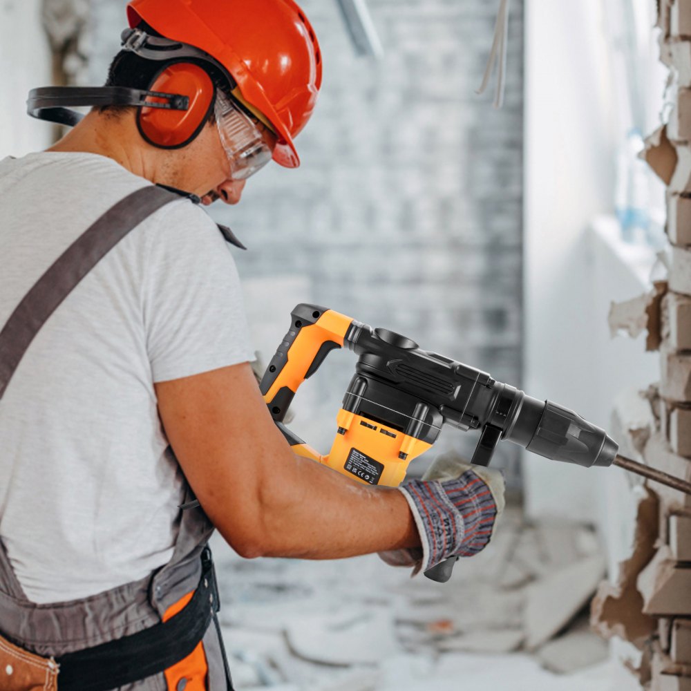 VEVOR 1600 W SDS-Plus Bohrhammer 10 J, Bohrmaschine 3 in 1 Bohrmaschine Abbruchhammer, φ 42 mm Bohrhammer-Inklusive 1 Bohrer + 1 Meißel + 2 Bürsten, Bohrhammer Set für Beton, Mauerwerk & Metall usw.
