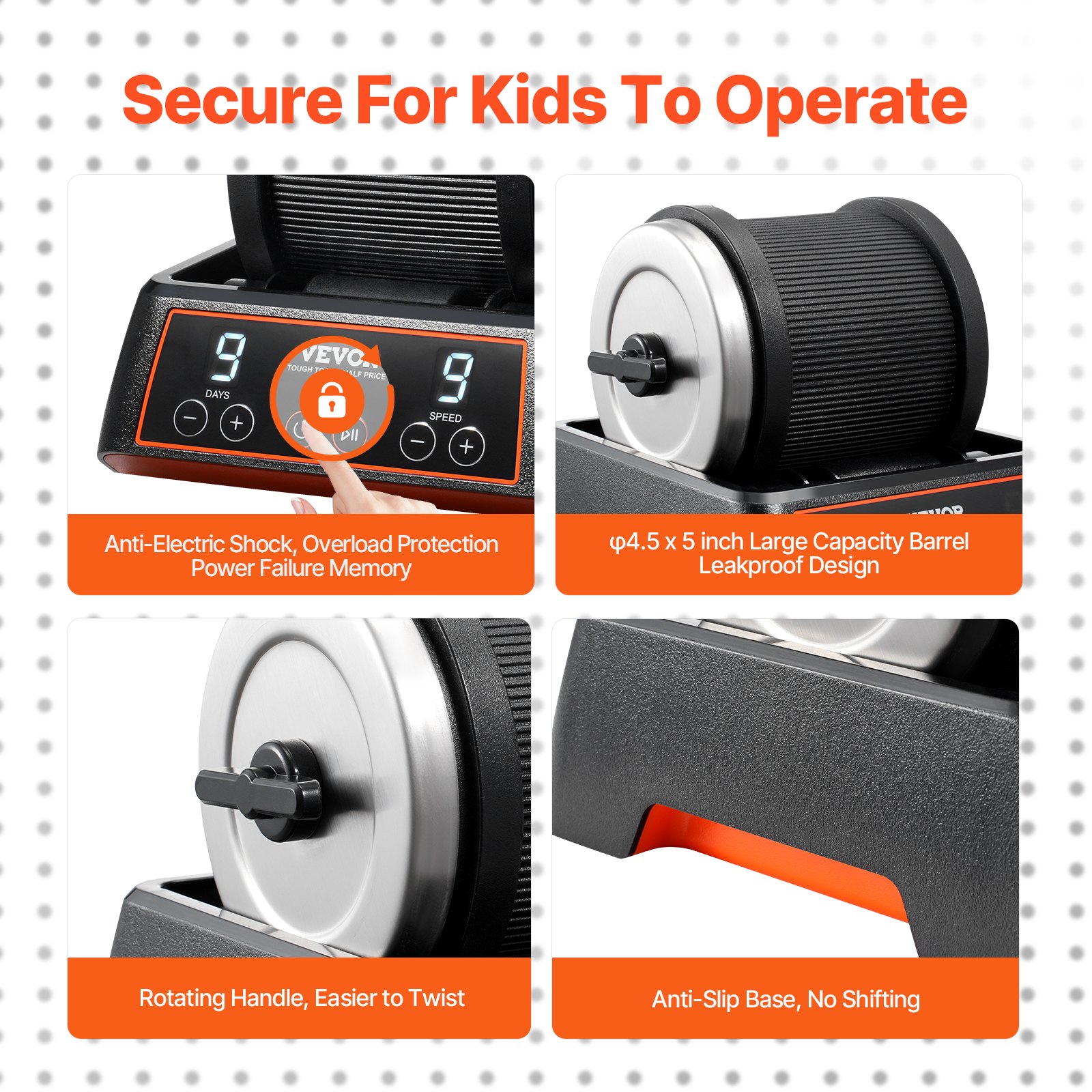 VEVOR Steinpolierset Steinpolierer 1,13 kg Kapazität 9 Geschwindigkeitsstufen, 9-Tage-Poliertimer Steinschleifmaschine mit groben Edelsteinen & Polierkörnern, Steinpolierer Liebhaber Schwarz