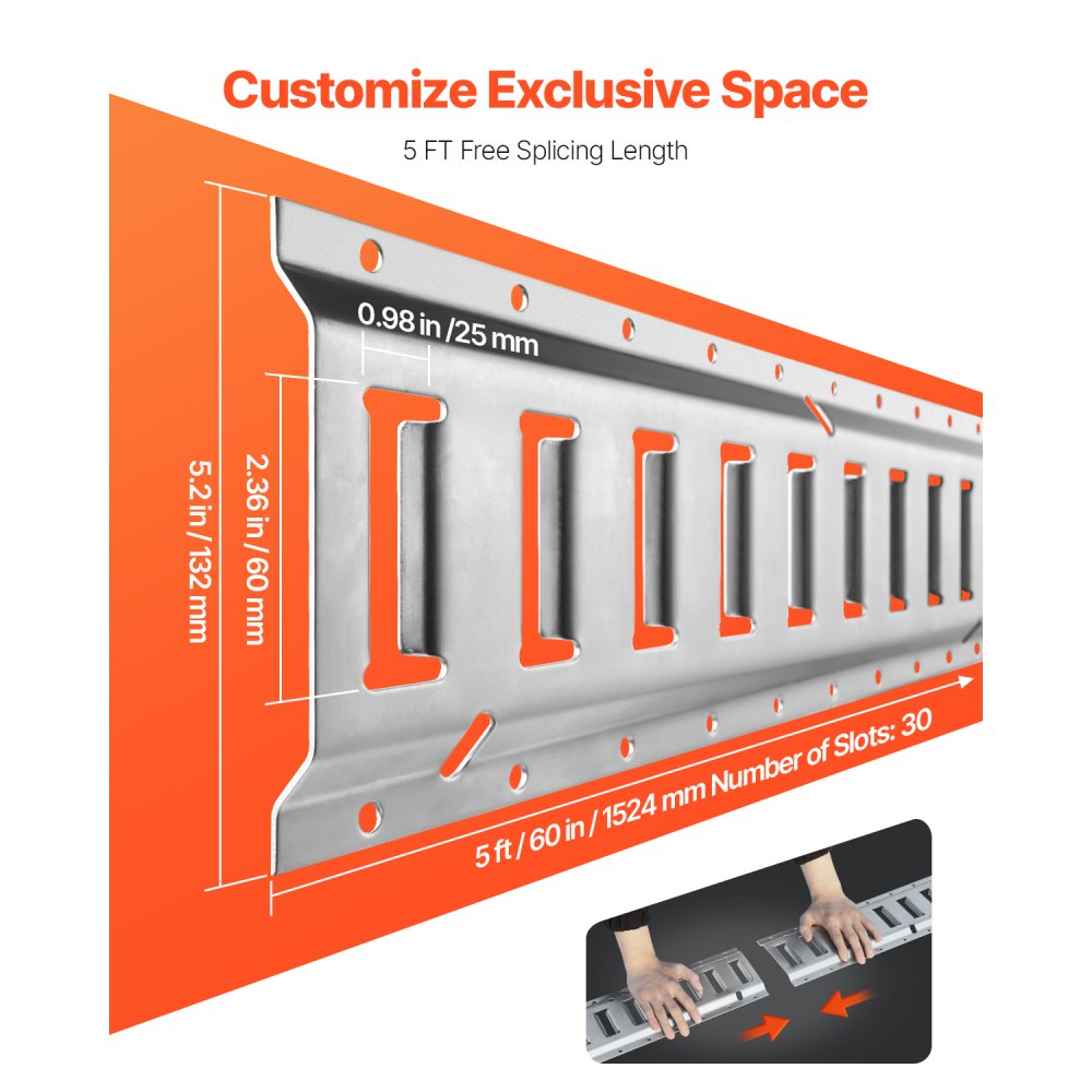 VEVOR Zurrschienen 34 Stk. Airlineschienen, Silber Transportschiene, 454 kg Max. Tragfähigkeit Ankerschiene, 1,52 m Schienenlänge Stäbchenzurrschiene zur Ladungssicherung für Anhänger und Wohnmobile