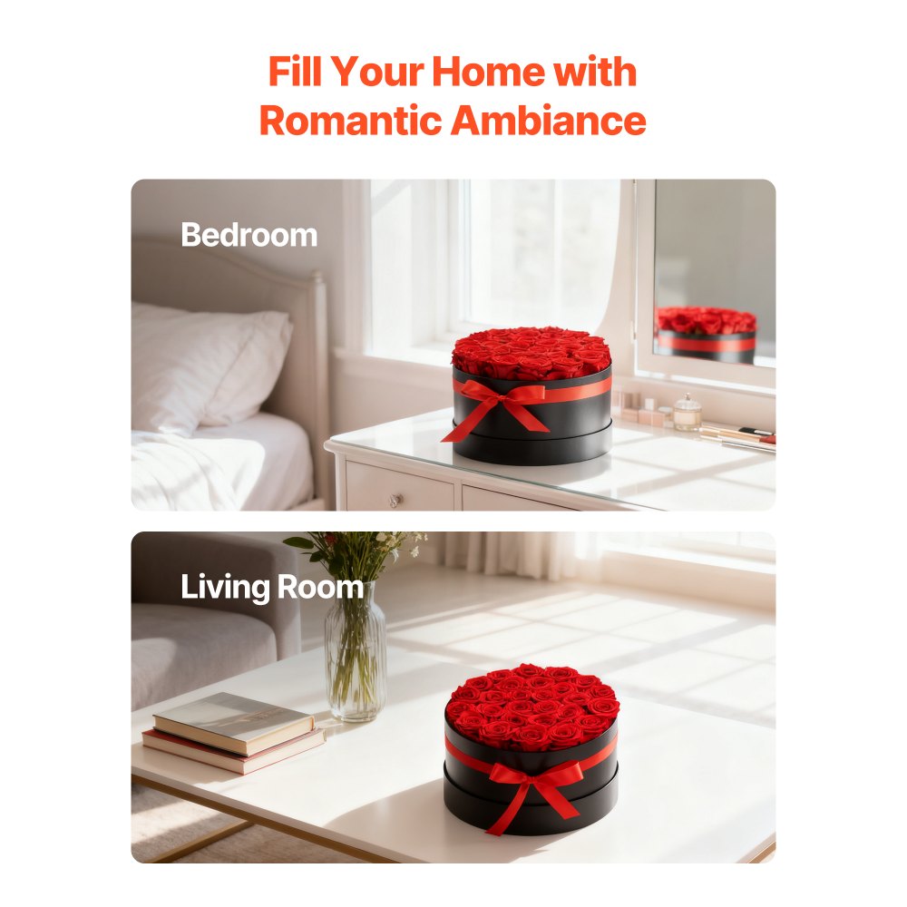 VEVOR 27 Stk. Ewige Rosen in runder Box, konservierter Blumenstrauß, Blumen Geschenkbox für ihre Frau, Mütter, Liebespartner, zur Hochzeit, zum Muttertag, Valentinstag, Weihnachten, Rot