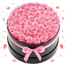 VEVOR 50x Ewige Rosen in runder Box, konservierter Blumenstrauß, Blumen Geschenkbox für ihre Frau, Mütter, Liebespartner, zur Hochzeit, zum Muttertag, Valentinstag, Weihnachten, pink