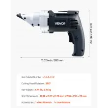 VEVOR Elektrische Blechschere, 4,0 A kabelgebundene Metallschere mit 360°-Schwenkkopf, variable Drehzahl, kontinuierliches Schneiden, sauberer Schnitt für 1,22 mm verzinkten Stahl, 1 mm Edelstahl