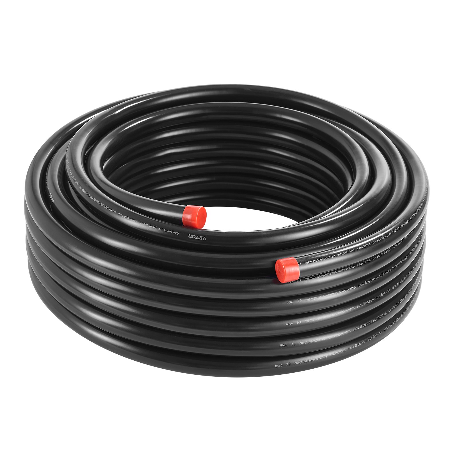 VEVOR Luftkompressor-Leitungssatz, 30,48 m x 19,05 mm Druckluftschlauch, HDPE-Aluminium-Druckluftrohrsystem, auslaufsicher, Druckluftleitungs-Schlauchsatz für Garagen und Werkstätten, schwarz