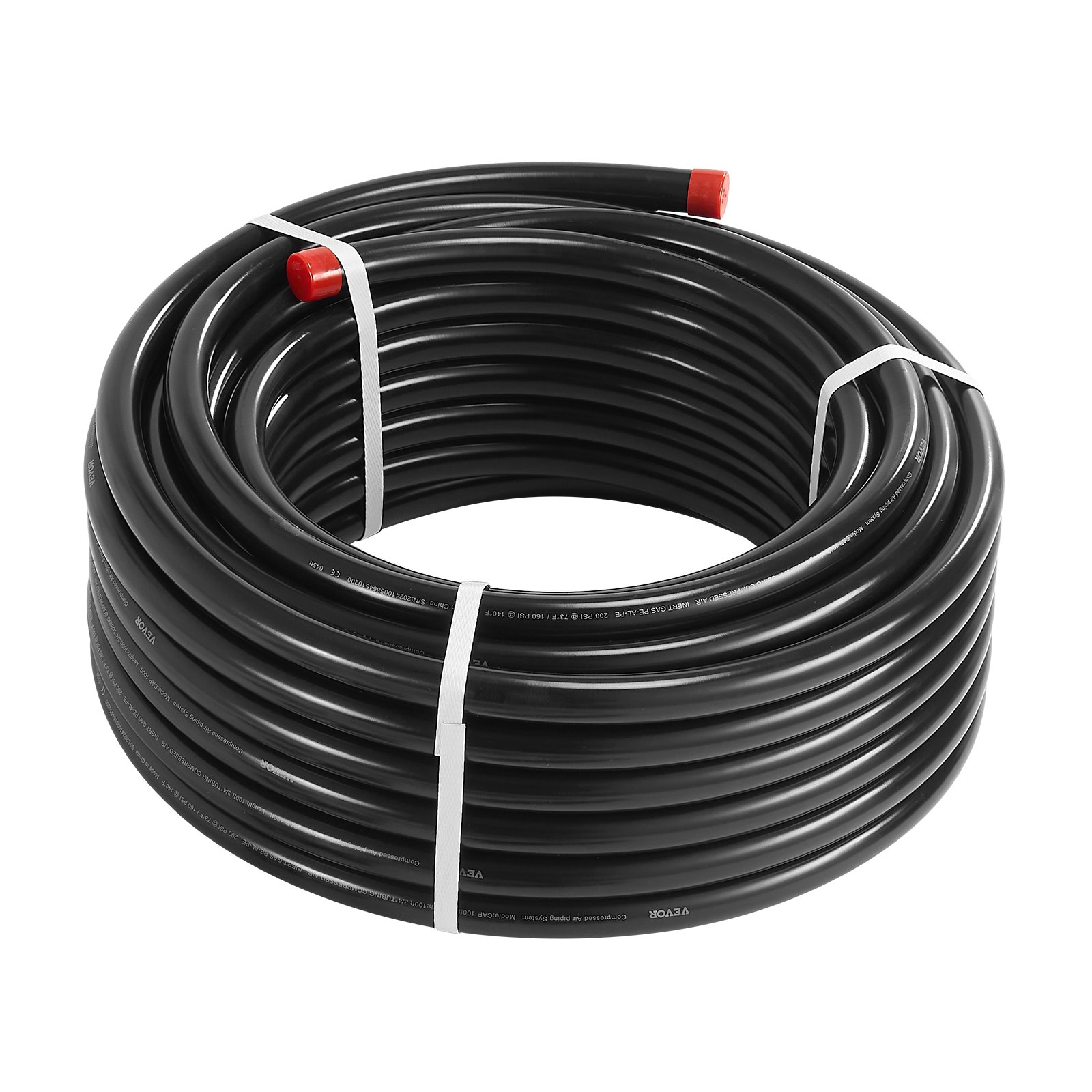 VEVOR Luftkompressor-Leitungssatz, 30,48 m x 19,05 mm Druckluftschlauch, HDPE-Aluminium-Druckluftrohrsystem, auslaufsicher, Druckluftleitungs-Schlauchsatz für Garagen und Werkstätten, schwarz