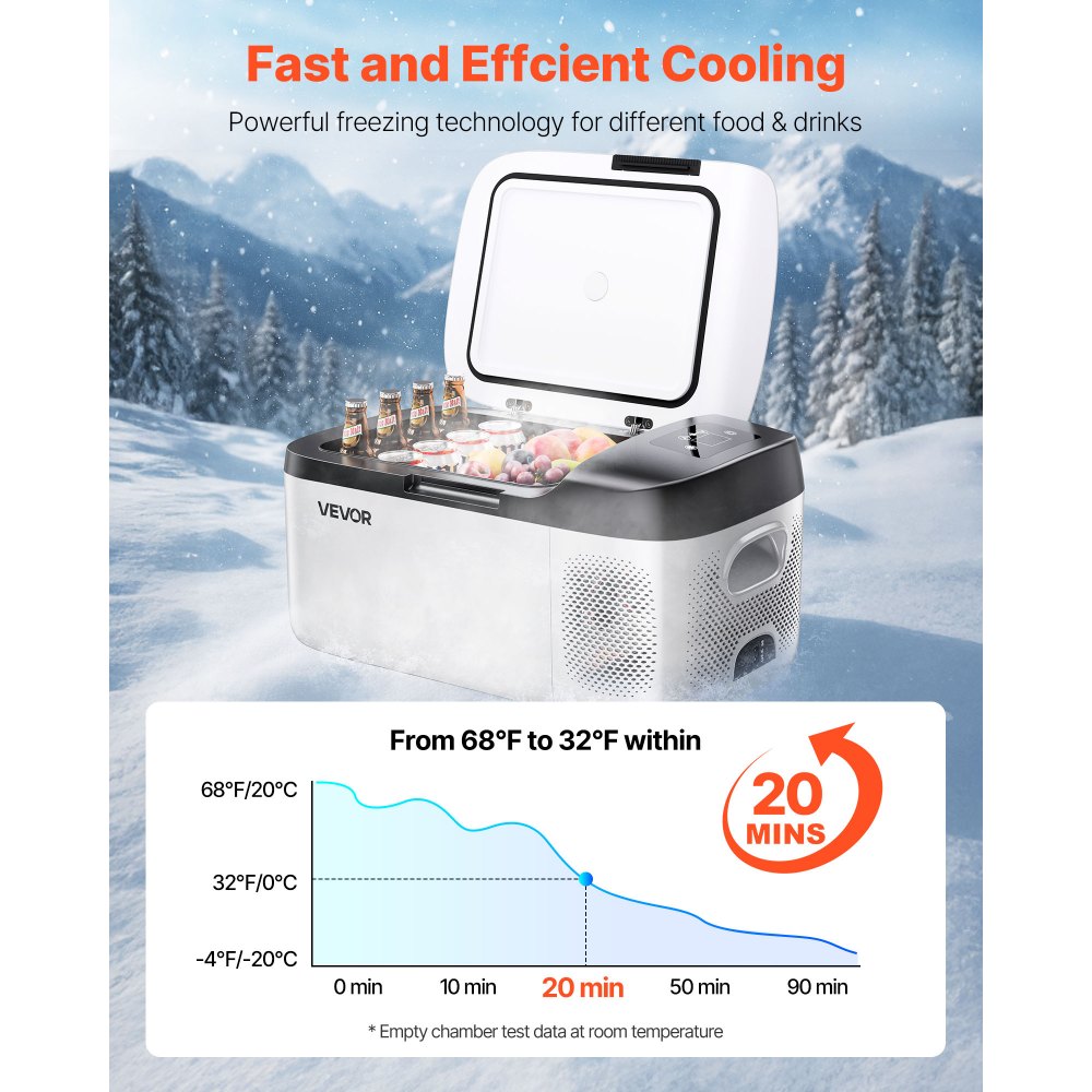 VEVOR Kompressor Kühlbox 15 L,12/24V DC Elektrische Gefrierbox mit App-Steuerung, 100–240 V AC Autokühlschrank für Camping Reisen Lastkraftwagen Angeln, 60 W Thermoelektrische Kühlbox Tragbar