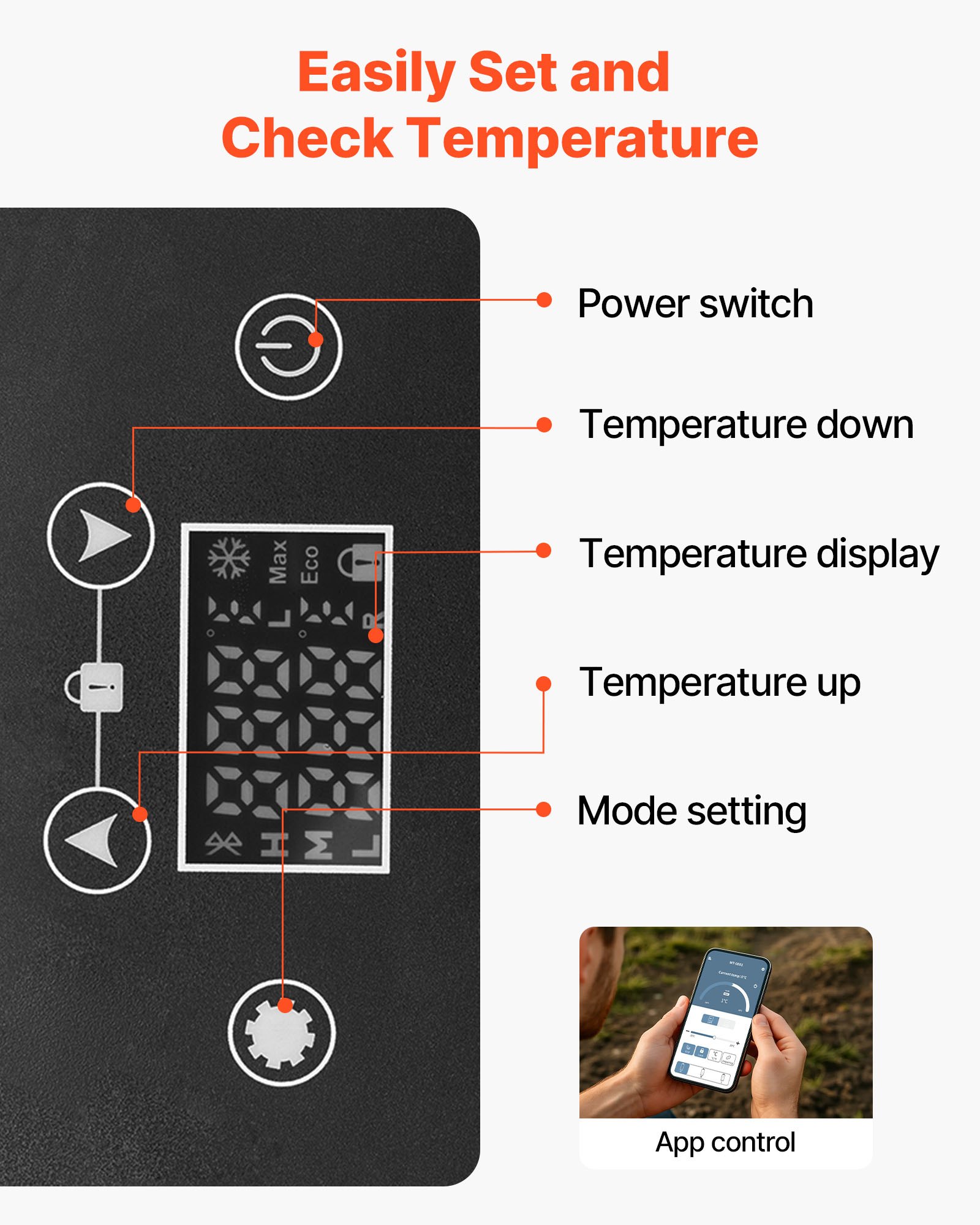 VEVOR Kompressor Kühlbox 15 L,12/24V DC Elektrische Gefrierbox mit App-Steuerung, 100–240 V AC Autokühlschrank für Camping Reisen Lastkraftwagen Angeln, 60 W Thermoelektrische Kühlbox Tragbar