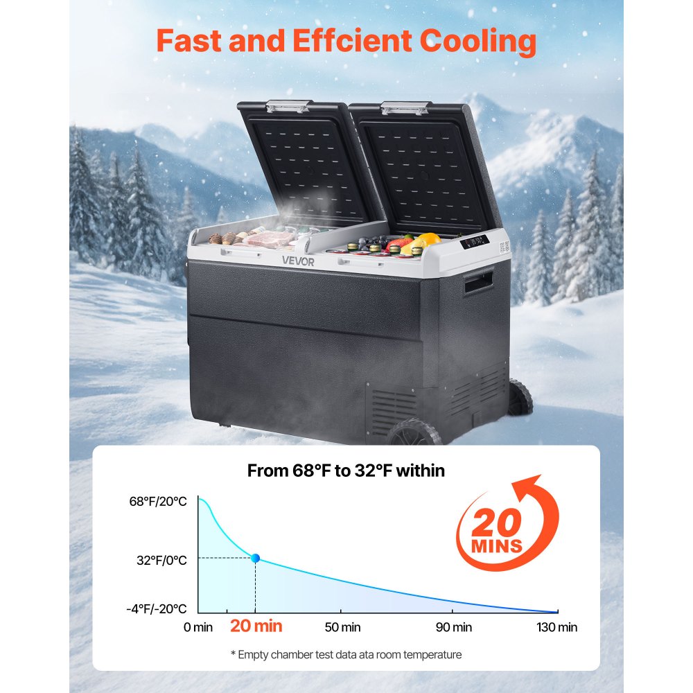 VEVOR 95 L Elektrische Kompressor Kühlbox, 12/24 V DC & 100-240 V AC Tragbare Autokühlbox mit Rollen & Griff, Gefrierschrank bis -20°C, Mini Kühlschrank für Auto, Wohnmobil, Lkw, Camping & Outdoor