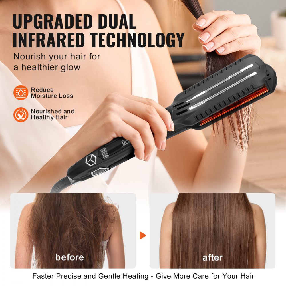 VEVOR Hair Straightener, approx. 3.8 cm flat iron, dual infrared hair iron with LCD display and 19 temperature settings – 210 °F to 450 °F, for use in the salon, at home or on the go