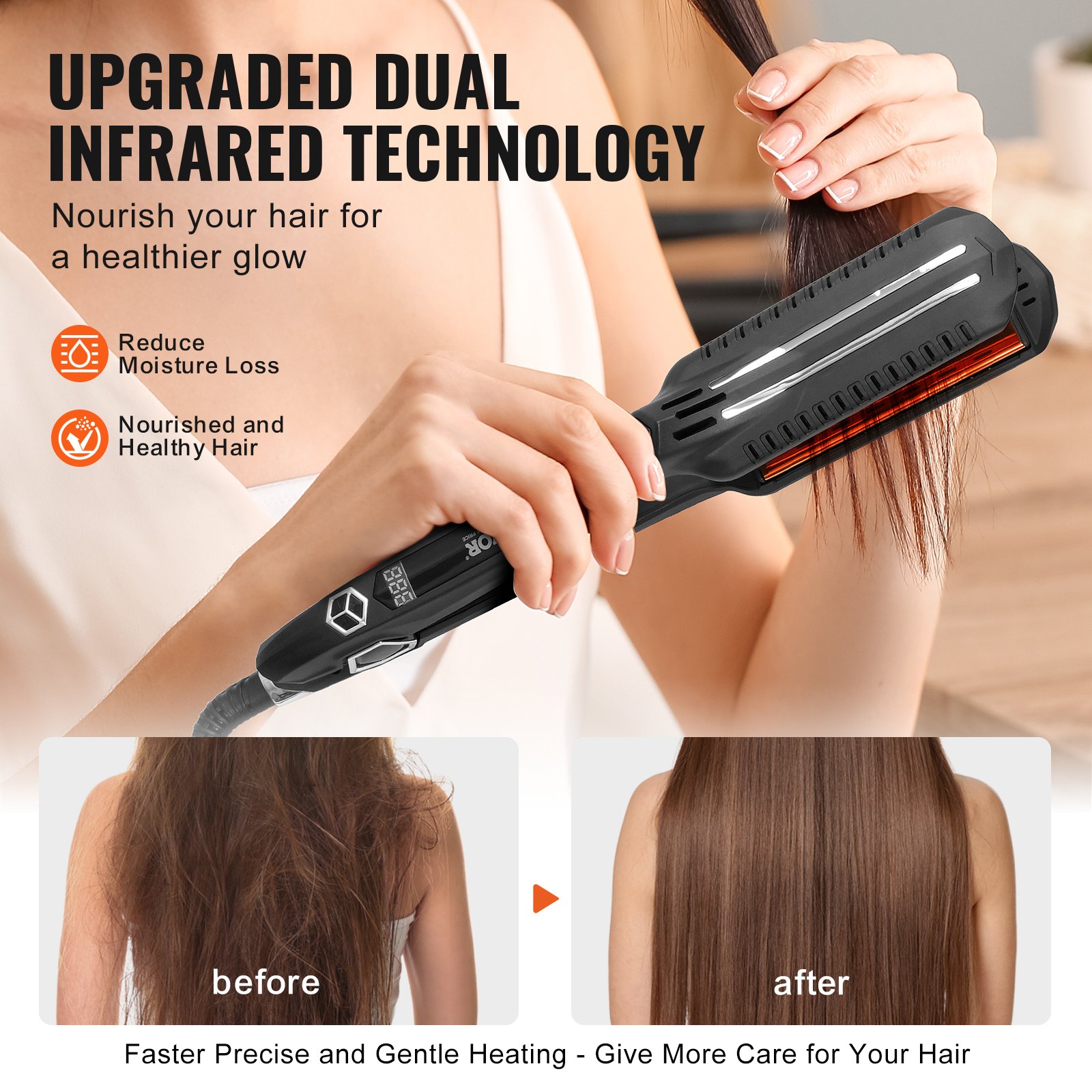 VEVOR Hair Straightener, approx. 3.8 cm flat iron, dual infrared hair iron with LCD display and 19 temperature settings – 210 °F to 450 °F, for use in the salon, at home or on the go