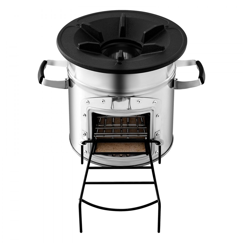 VEVOR Raketenofen, BBQ Rakete Holzofen mit Tragetasche, Edelstahl, Einzeltür, zum Verbrennen von Zweigen, Stöcken oder Holzkohle zum Outdoor Kochen, Camping Outdoor-Campingkocher, Campinggrill