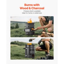 VEVOR Raketenofen, BBQ Rakete Holzofen mit Tragetasche, SPCC-Stahl, Doppeltür, zum Verbrennen von Zweigen, Stöcken oder Holzkohle zum Outdoor Kochen, Camping Outdoor-Campingkocher, Campinggrill