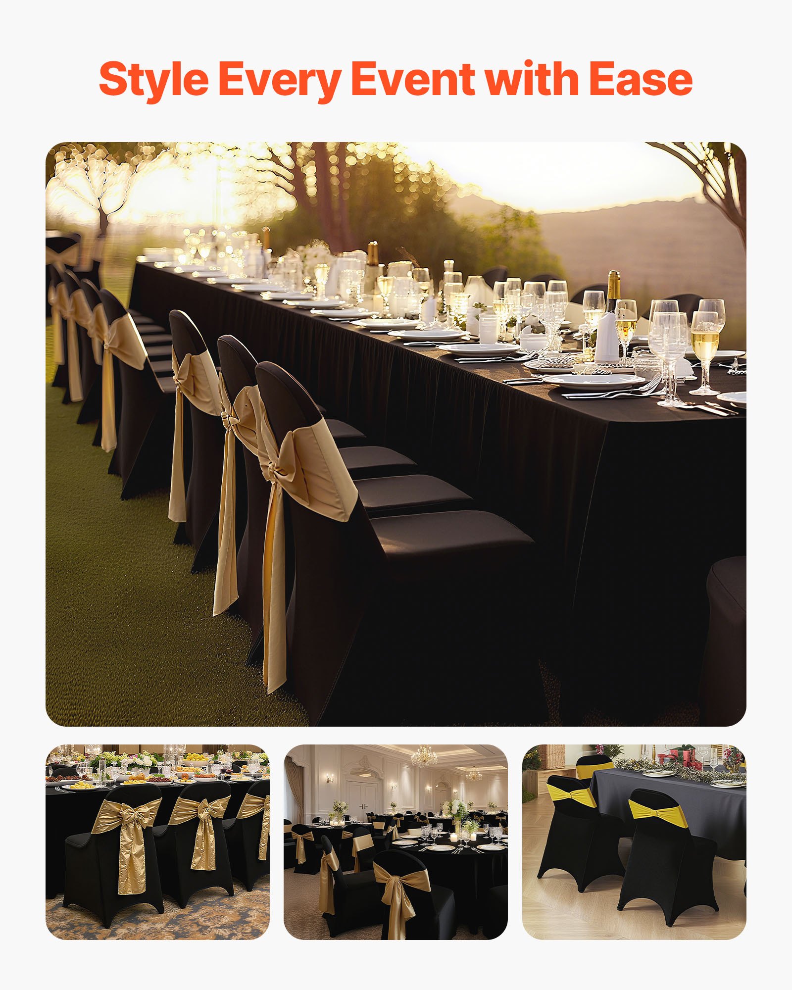 VEVOR Stuhlhussen Stuhlbezug 30 Stk. waschbarer & abnehmbarer Stuhlüberzug aus Polyester-Spandex für Hochzeitsfeiern Esszimmerbankette Restaurant, passend für Stühle (46 x 50 x 86 cm) Schwarz