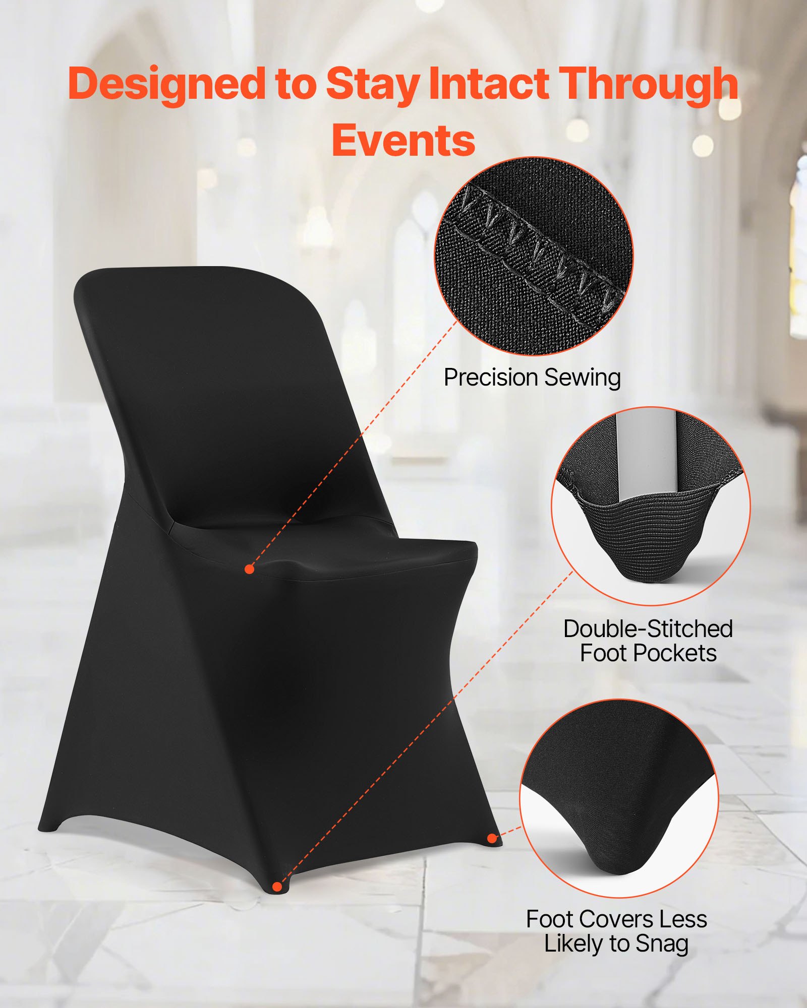 VEVOR Stuhlhussen Stuhlbezug 30 Stk. waschbarer & abnehmbarer Stuhlüberzug aus Polyester-Spandex für Hochzeitsfeiern Esszimmerbankette Restaurant, passend für Stühle (46 x 50 x 86 cm) Schwarz