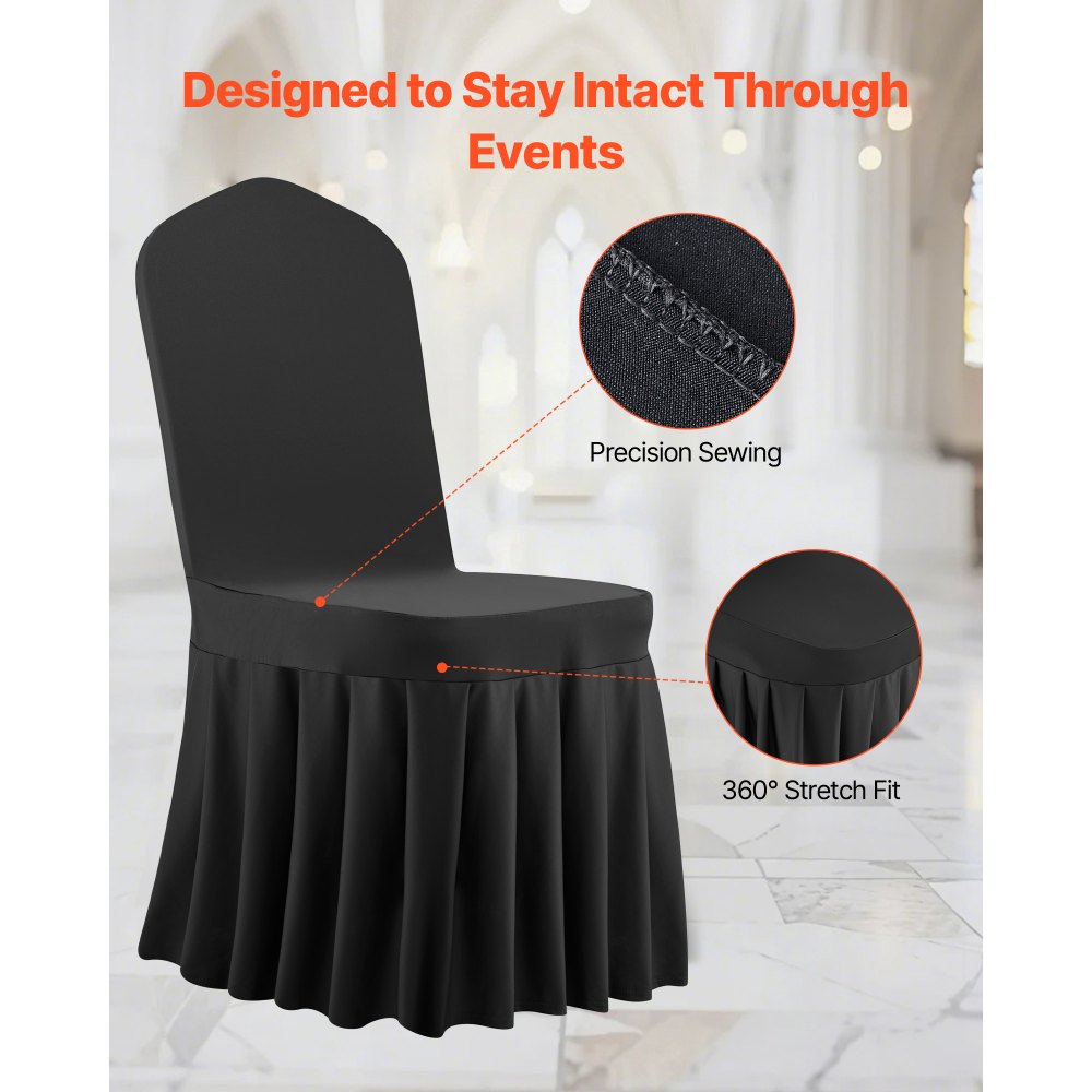 VEVOR 30 Pcs Black Chair Covers, Polyester Spandex Chair Cover, Stretch Slipcovers for Wedding Party Dining Banquet Flat-Front Chair Covers, Fits Chair Measures up to 20.08 x 17.72 x 37.4 inch