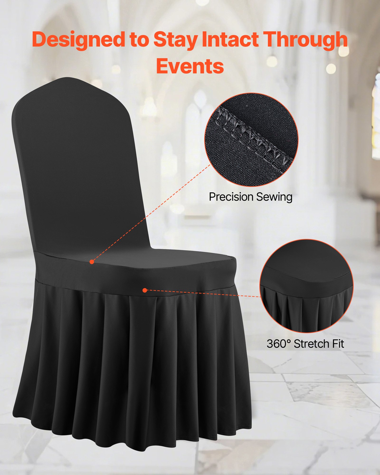 VEVOR 30 x Stuhlhussen Stuhlbezug mit flacher Vorderseite Stretch waschbarer & abnehmbarer Stuhlüberzug aus Polyester-Spandex für Hochzeitsfeiern, passend für Stühle (51 x 45 x 95 cm) Schwarz