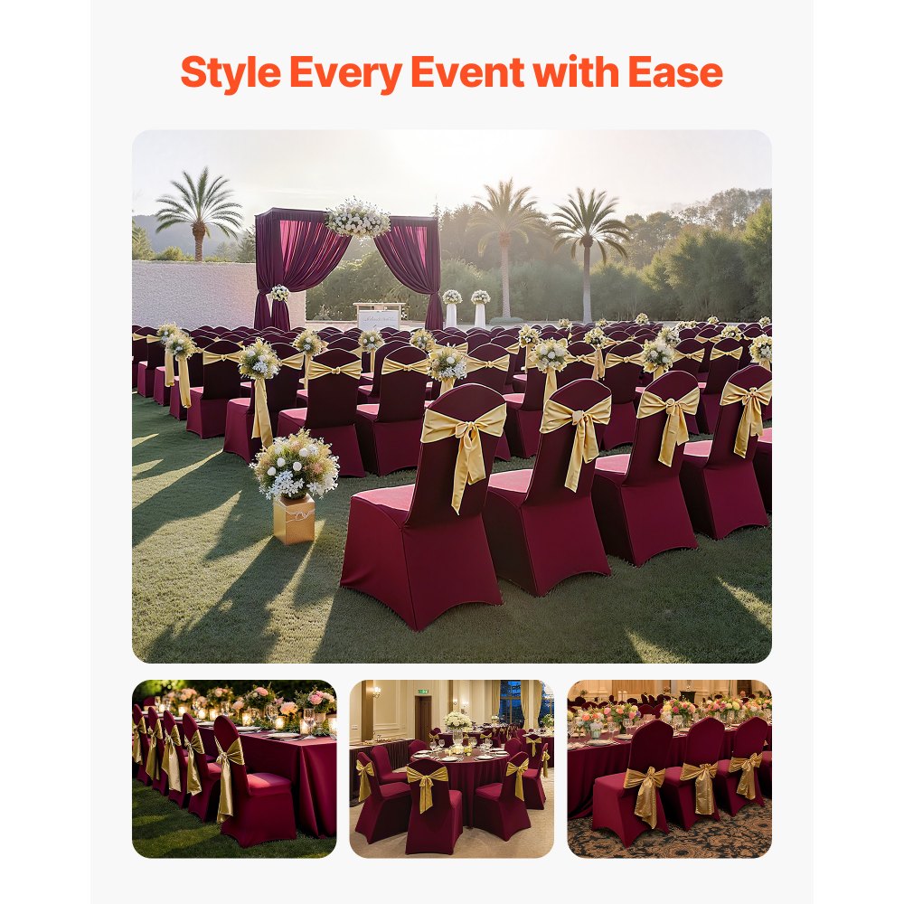 VEVOR 50 Pcs Burgundy Chair Covers, Polyester Spandex Chair Cover, Stretch Slipcovers for Wedding Party Dining Banquet Flat-Front Chair Covers, Fits Chair Measures up to 20.08 x 17.72 x 37.4 inch