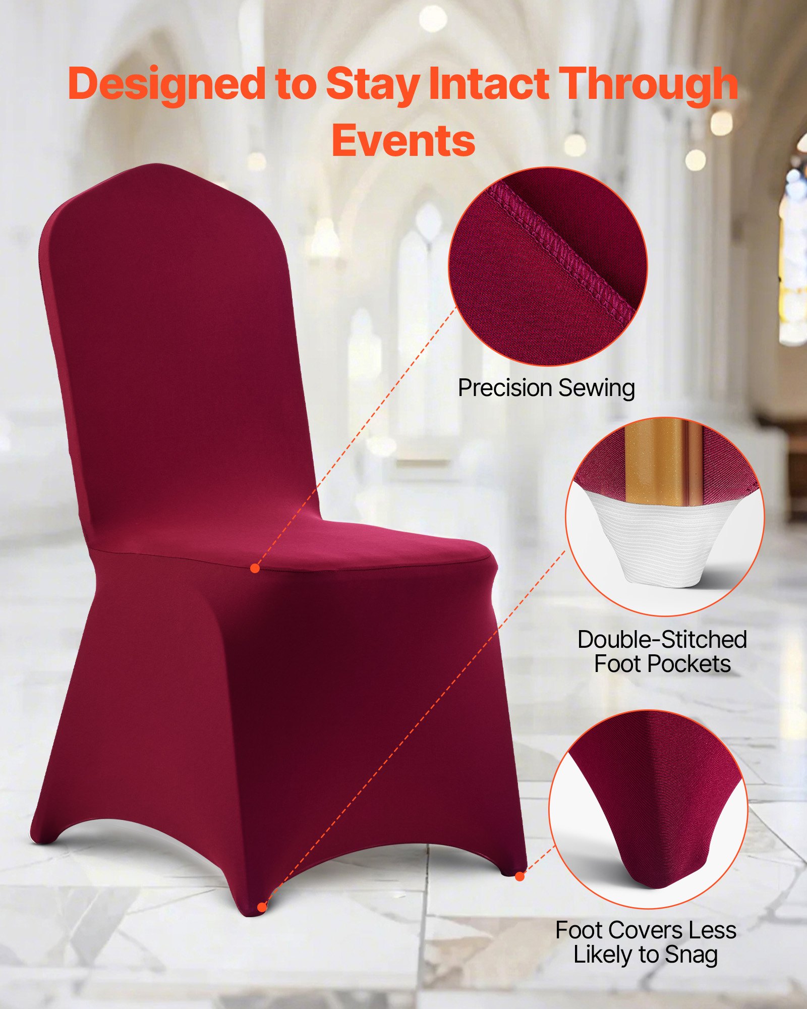 VEVOR Stuhlhussen Stuhlbezug 50 Stk. waschbarer & abnehmbarer Stuhlüberzug aus Polyester-Spandex für Hochzeitsfeiern Esszimmerbankette Restaurant, passend für Stühle (51 x 45 x 95 cm) Burgunderrot