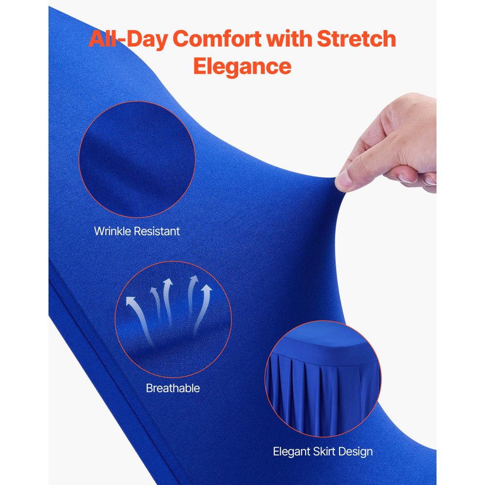 VEVOR 30 Pcs Blue Chair Covers, Polyester Spandex Chair Cover, Stretch Slipcovers for Wedding Party Dining Banquet Flat-Front Chair Covers, Fits Chair Measures up to 20.08 x 17.72 x 37.4 inch