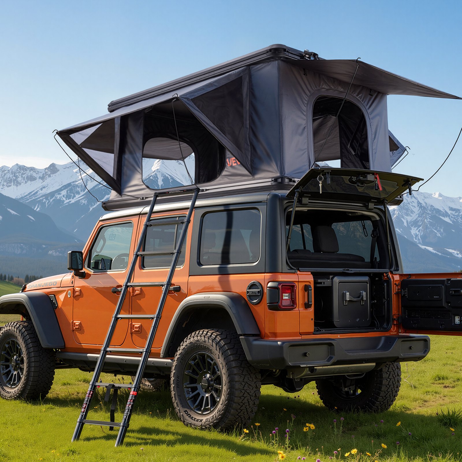 VEVOR Autodachzelt Hartschalen für 2-3 Personen, Campingzelt aus Aluminium mit Dreifarbiger LED-Beleuchtung & 2 Fenstern, Wasserfest & Windicht, für Jeep SUV Pickup 212 x 132 x 95 cm (Aufgeklappt)